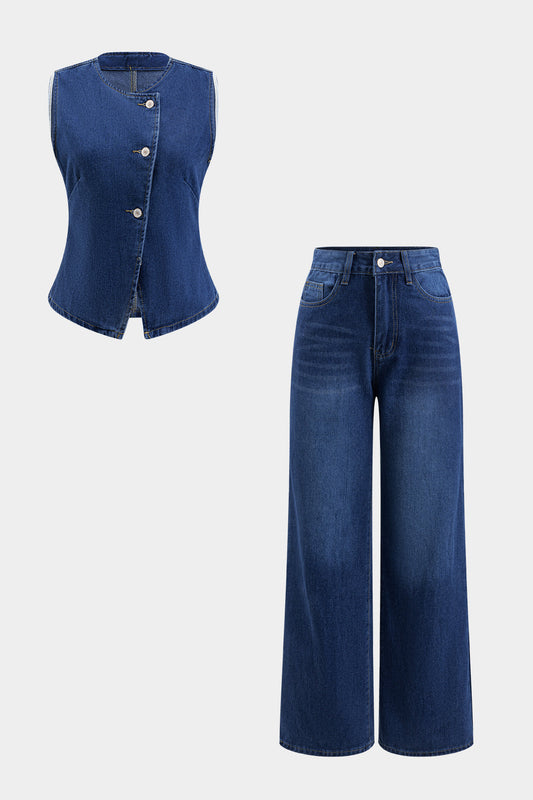 Ensemble Denim | Coupe Asymétrique | Confort et Style | Idéal pour look urbain