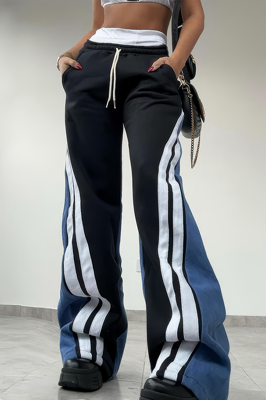 Pantalon Sport Chic | Coupe Large | Empiècements Contrastés | Idéal pour détente et streetwear