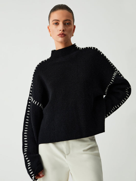 Pull Femme | Détails Contrastés et Coupe Ample | Idéal pour un look moderne et structuré