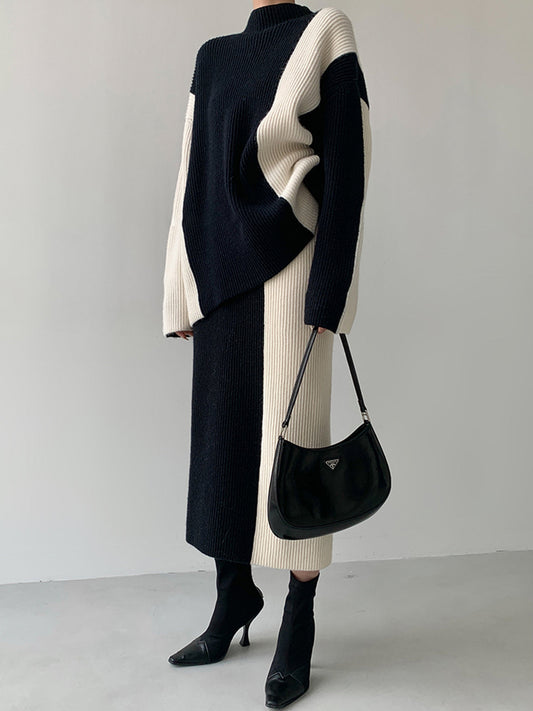 Ensemble Maille | Bicolore Noir & Écru | Confort et Style | Idéal pour automne