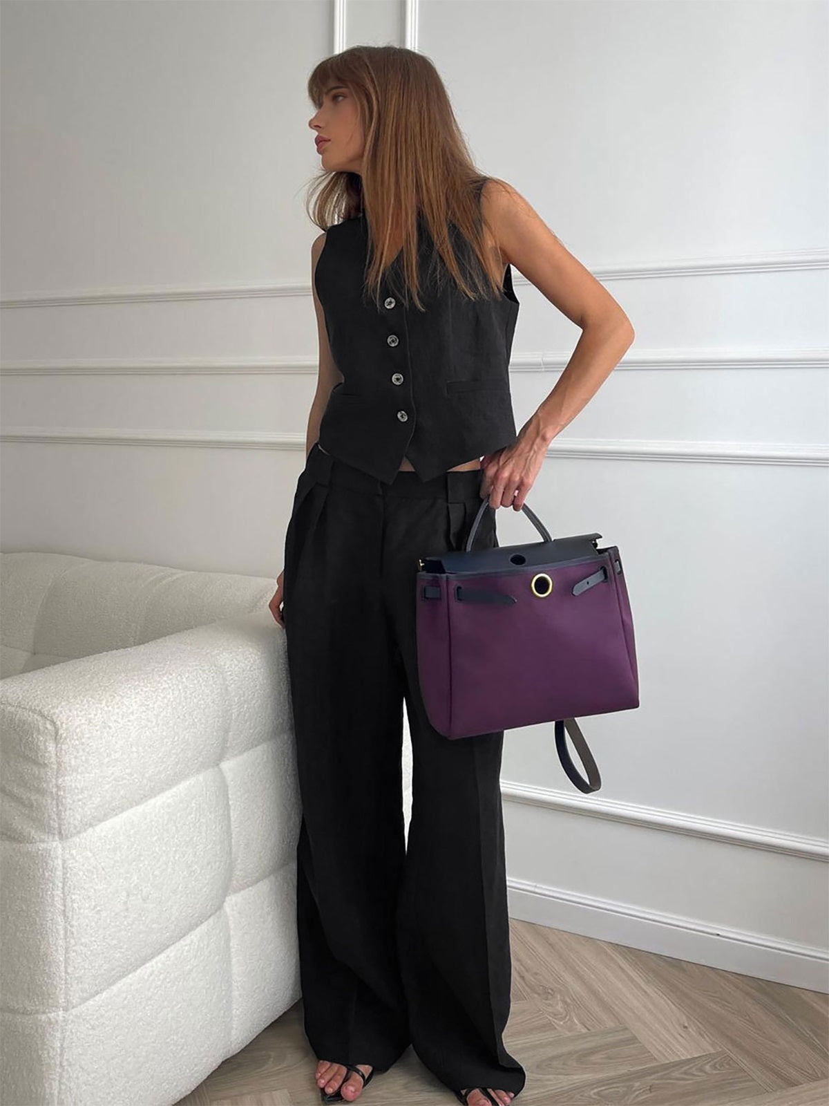 Ensemble Lin | Gilet Sans Manches et Pantalon Large | Chic Décontracté pour Été ou Sorties Urbaines