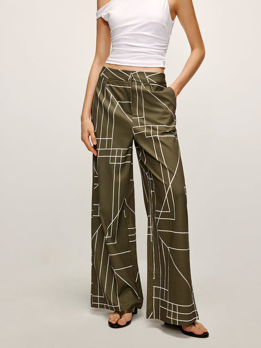 Pantalon Graphique | Imprimé Géométrique | Coupe Large | Idéal pour sorties printanières