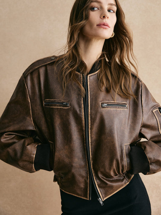 Veste Style Aviateur | Oversize et Patinée | Idéale pour la Mi-Saison et les Looks Urbains de Caractère