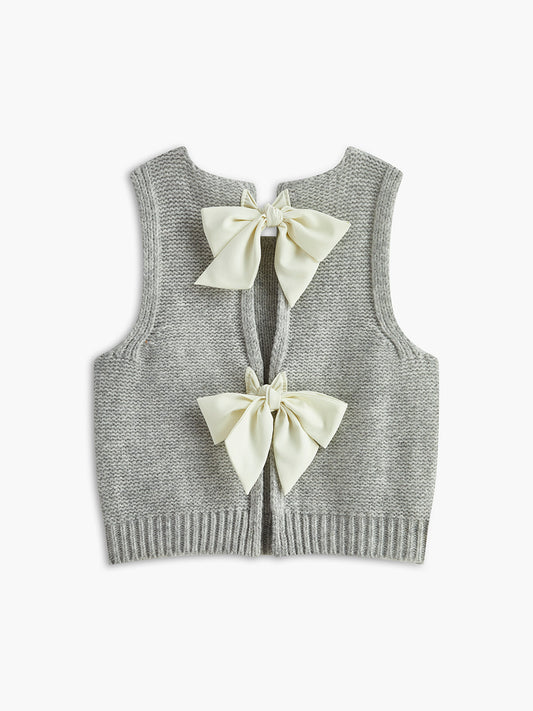 Top Maille | Coupe Courte | Nœuds Satinés | Parfait pour superpositions sophistiquées
