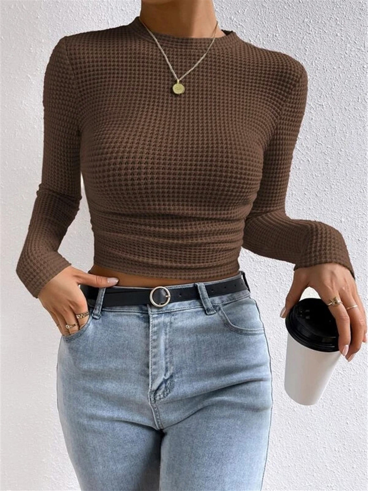 Haut gaufré | Manches longues | Coupe ajustée | Parfait pour look urbain ou casual