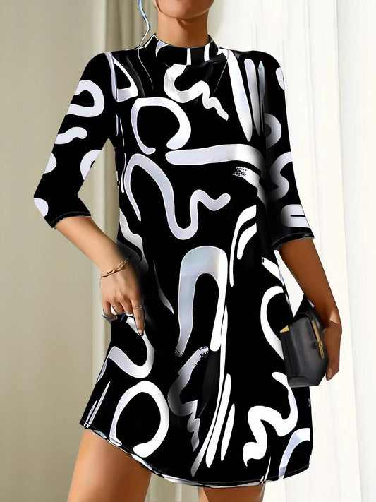 Robe Courte Femme Imprimé Abstrait | Style Artistique