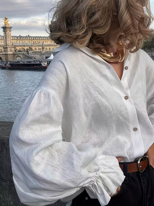 Chemisier Léger Col V | Manches Longues Fronsées | Style Romantique Chic