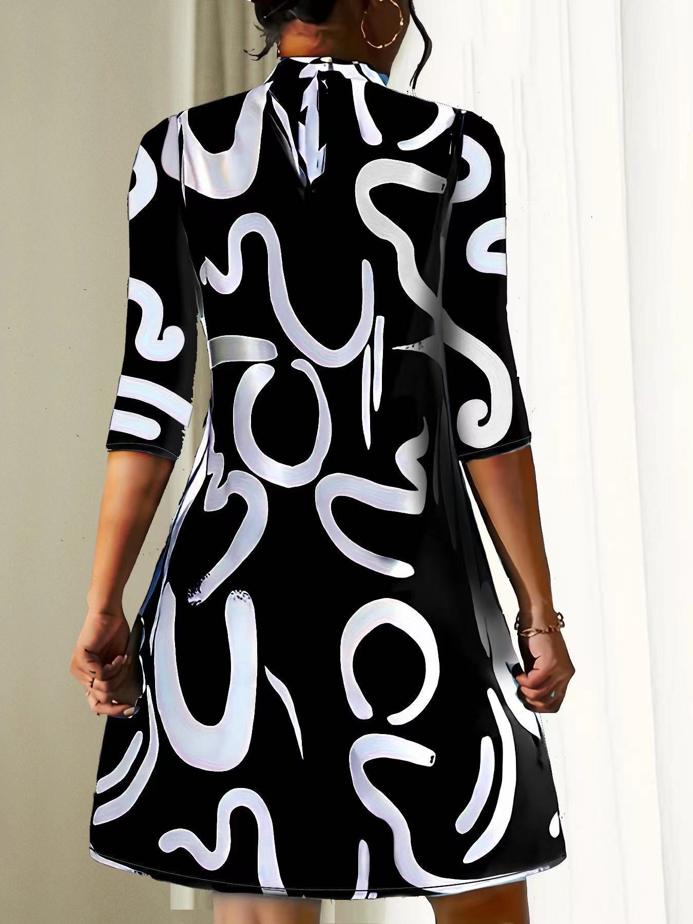 Robe Courte Femme Imprimé Abstrait | Style Artistique