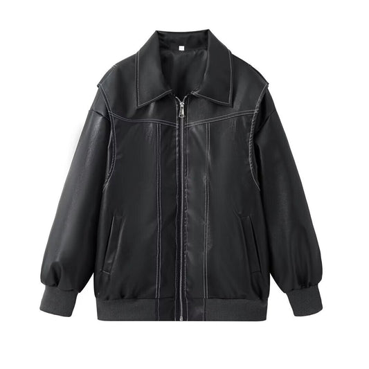 Veste Oversize en Similicuir Noir | Style Urbain & Détente Moderne