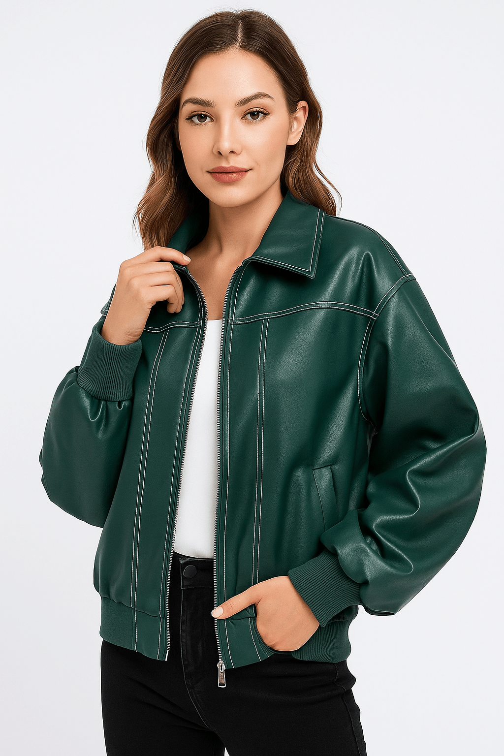 Veste Oversize en Similicuir Noir | Style Urbain & Détente Moderne