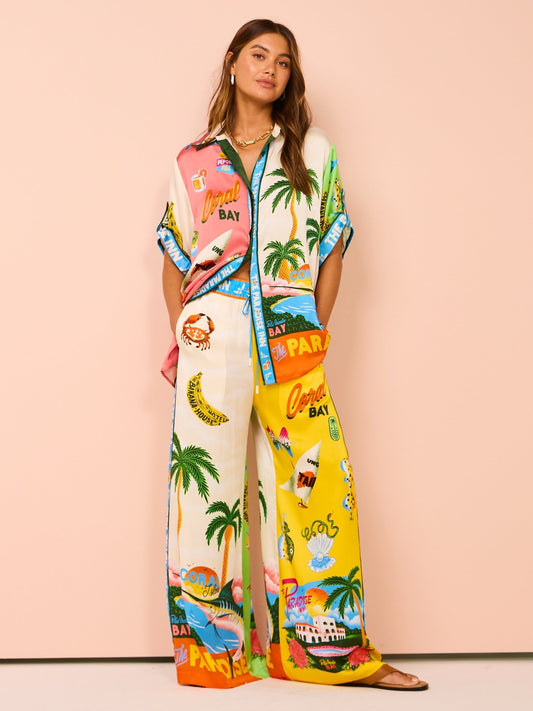 Ensemble Tropical | Viscose Légère | Imprimé Coloré | Parfait pour Vacances au Soleil