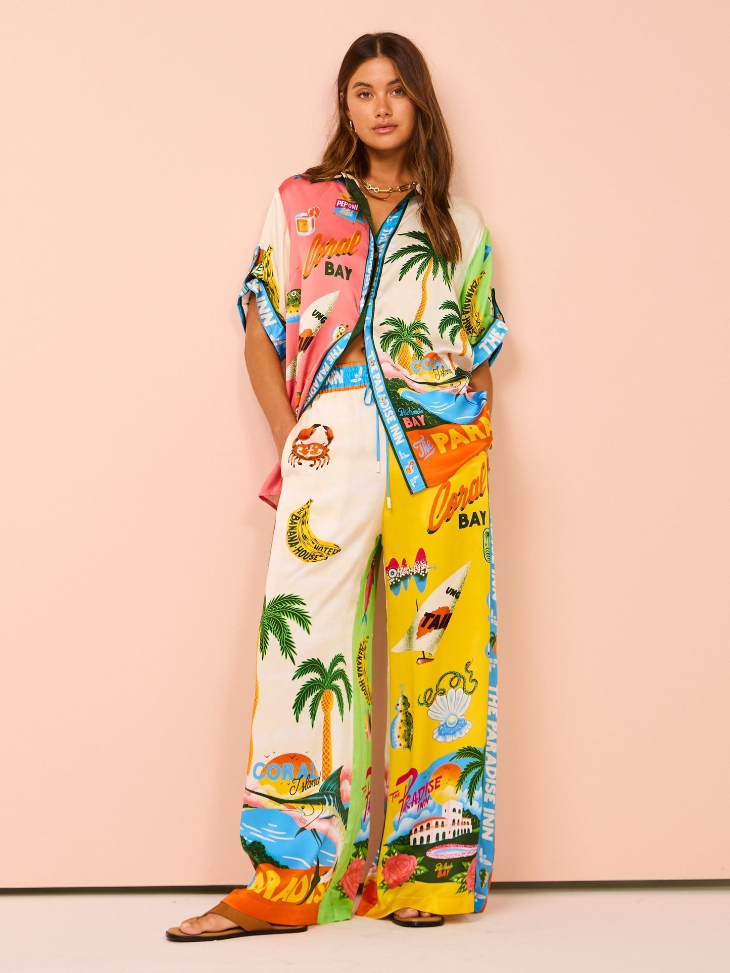 Ensemble Tropical | Viscose Légère | Imprimé Coloré | Parfait pour Vacances au Soleil