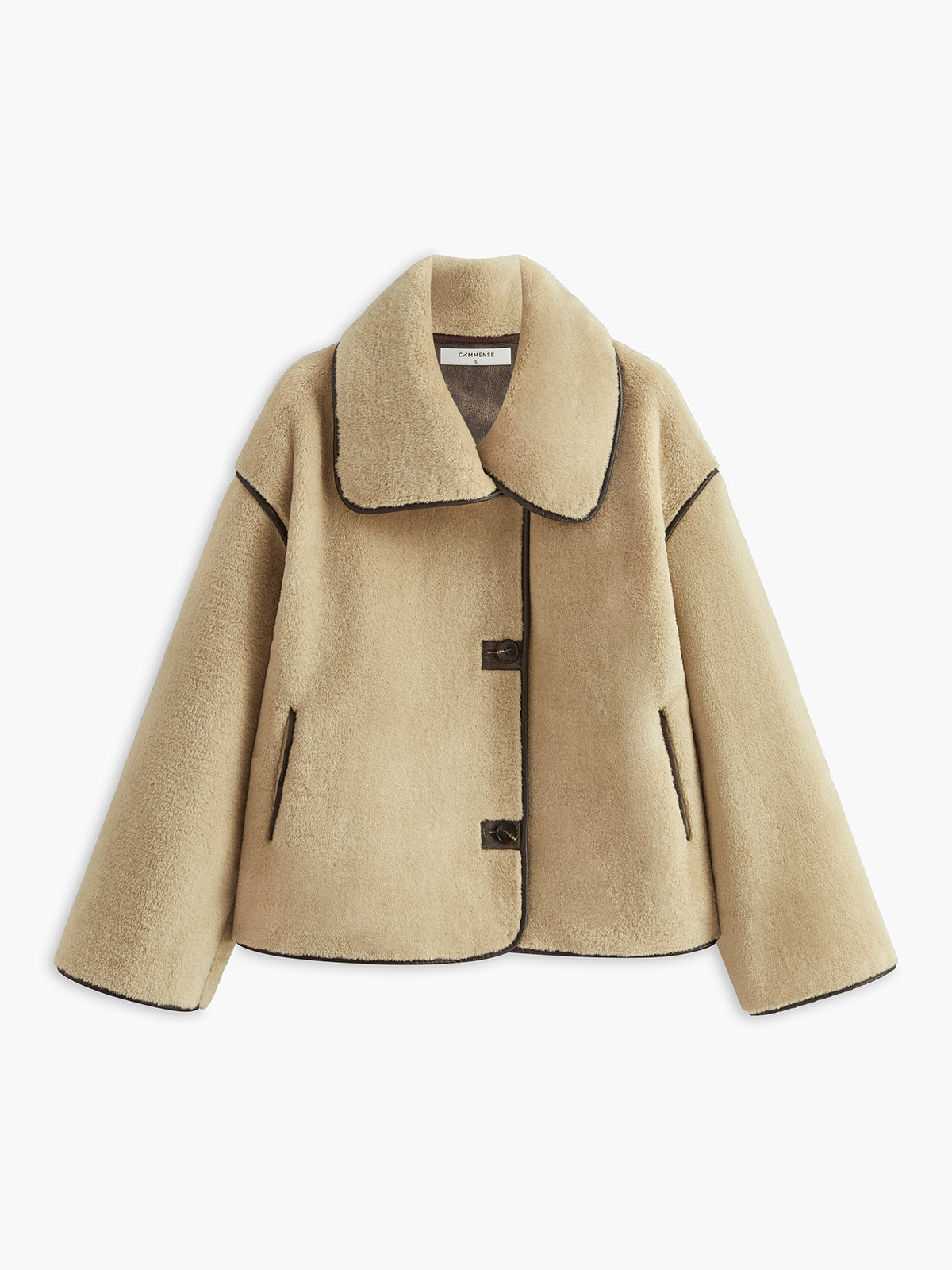 Manteau Court Doux à Bordures Contrastées pour Femme | Style Cocooning Chic & Rétro