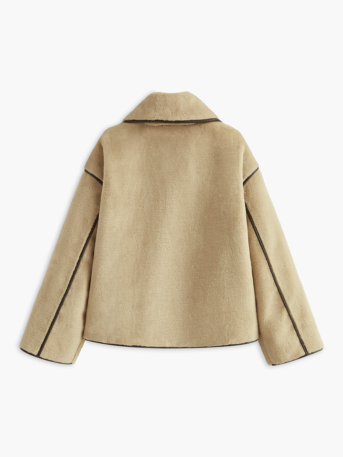 Manteau Court Doux à Bordures Contrastées pour Femme | Style Cocooning Chic & Rétro