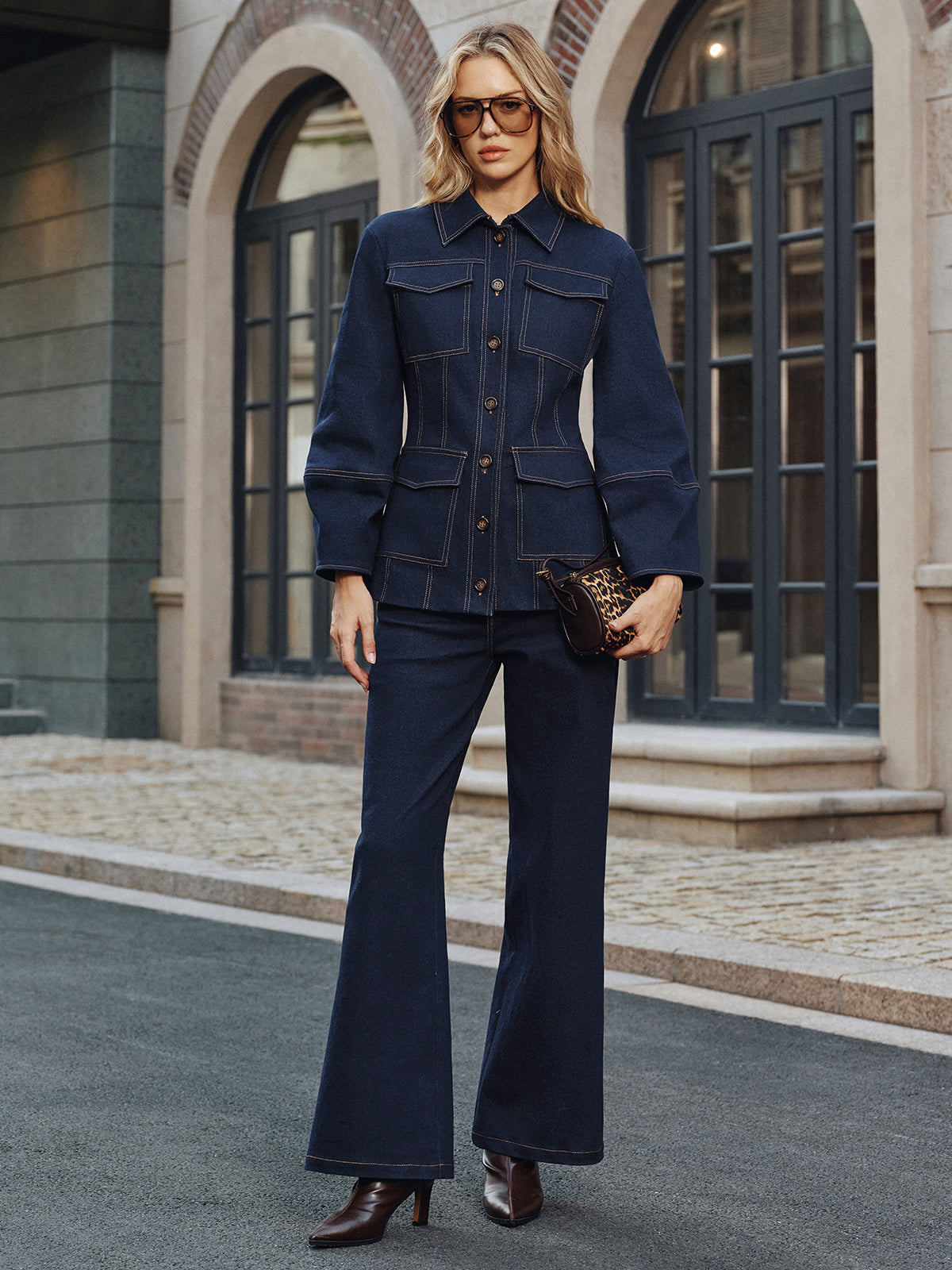 Veste en Jean Femme avec Surpiqûres Contraste | Style Moderne & Silhouette Structurée