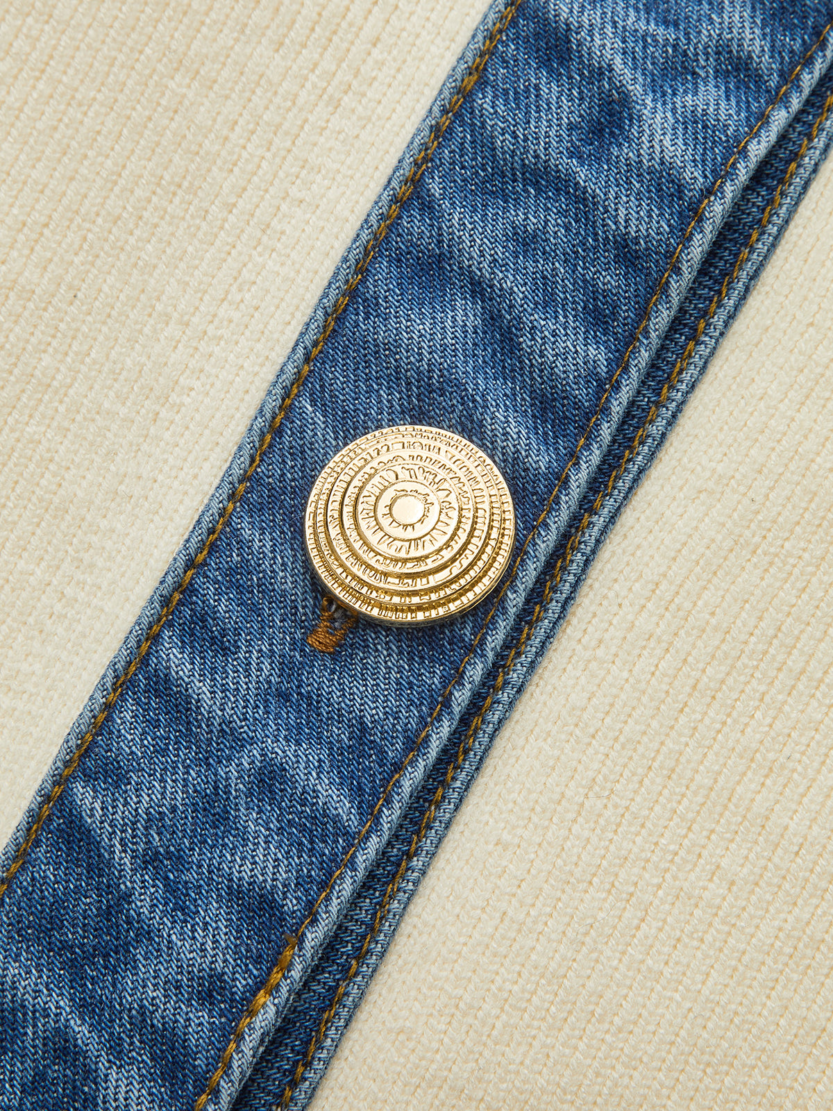 Gilet Cardigan en Maille Déstructurée à Col Denim pour Femme | Style Chic et Décontracté