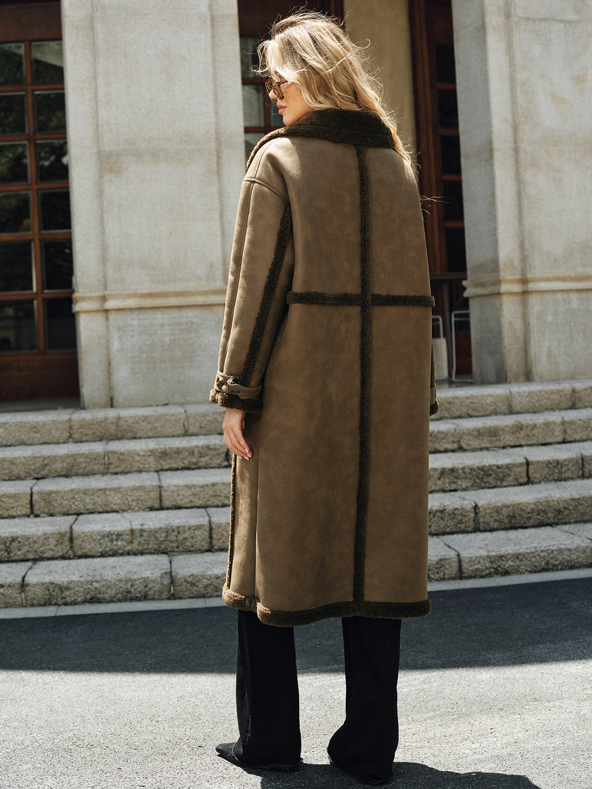 Long Manteau à Double Boutonnage en Fausse Peau Lainée | Chaleur Luxueuse & Style Rétro-Chic