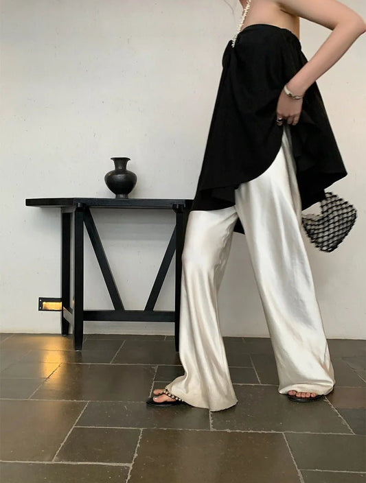 Pantalon Large Satiné | Fluide et Élégant | Idéal pour Dîners Chic ou Looks Urbains Raffinés