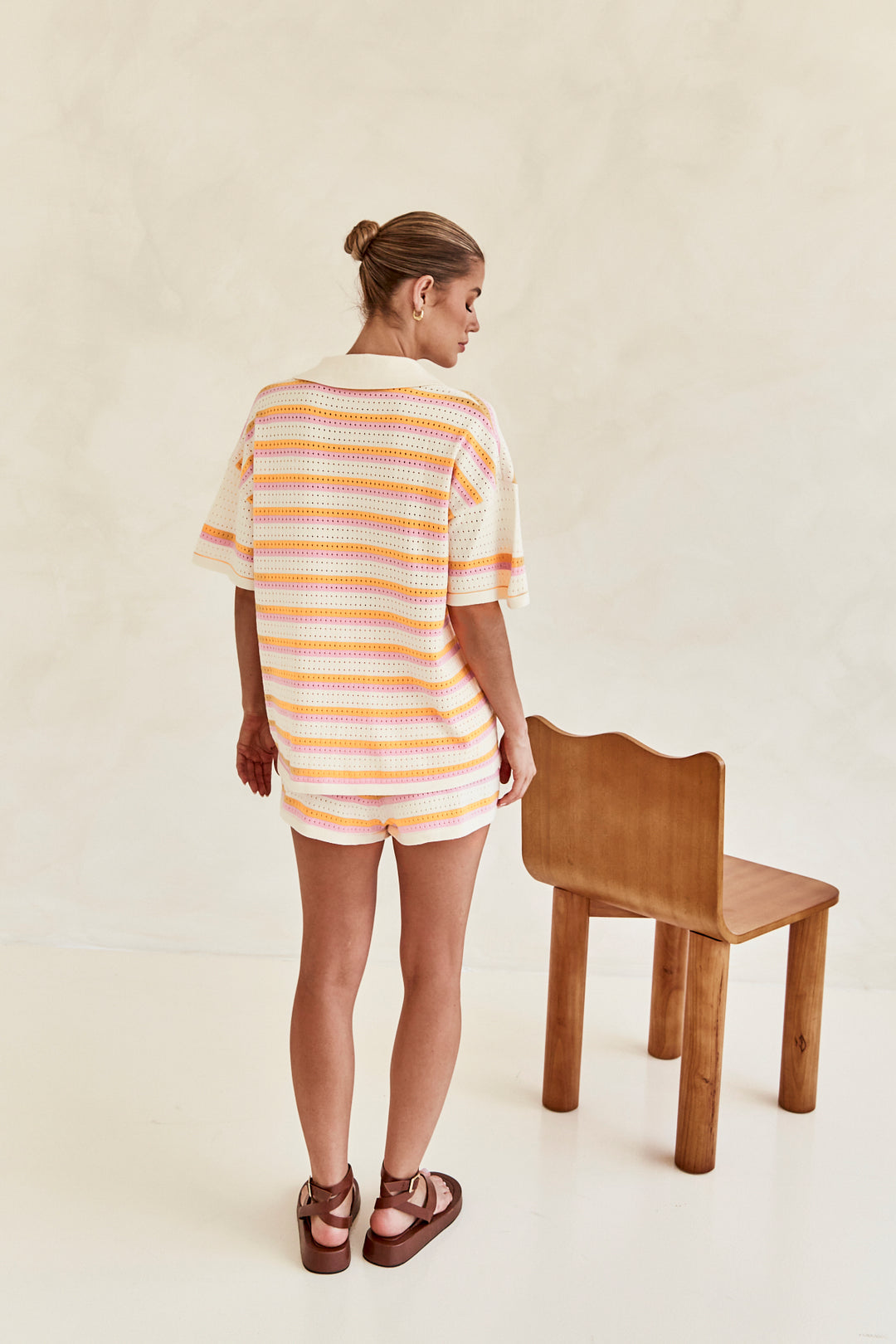 Ensemble Décontracté | Haut Oversize et Short | Maille Respirante Rayée | Parfait pour Été et Détente