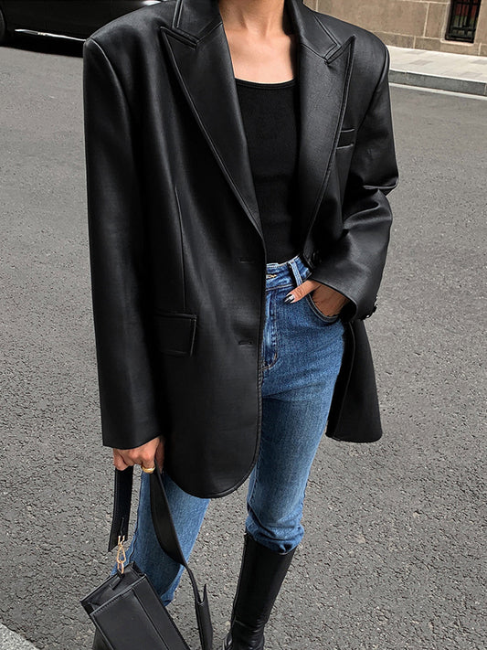 Blazer Oversize en Faux Cuir pour Femme | Style Rock Chic & Allure Puissante