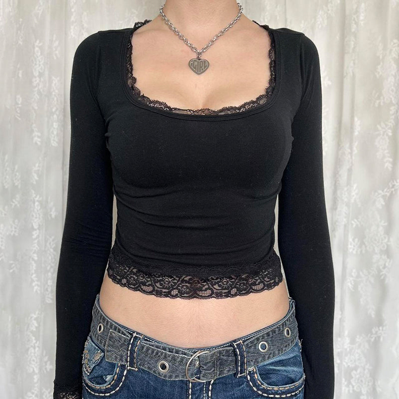 Top dentelle | Manches longues | Élégance féminine | Idéal pour sorties ou looks quotidiens