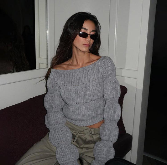 Pull Original | Tricot Structuré | Manches Bouffantes | Parfait pour les Soirées Tendance
