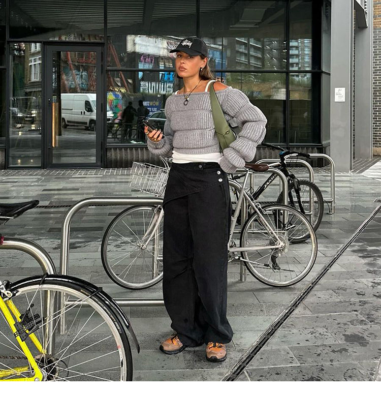 Pull Original | Tricot Structuré | Manches Bouffantes | Parfait pour les Soirées Tendance