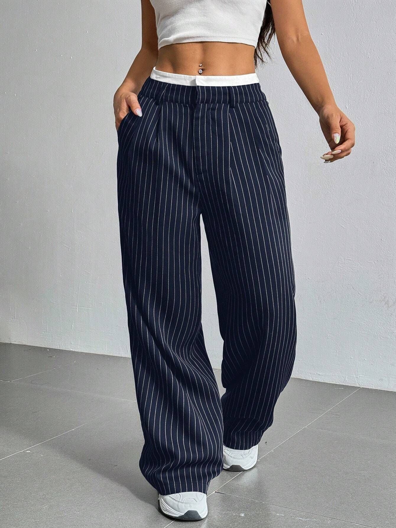Pantalon | Taille Élastique | Rayures Verticales | Idéal pour un look décontracté et stylé