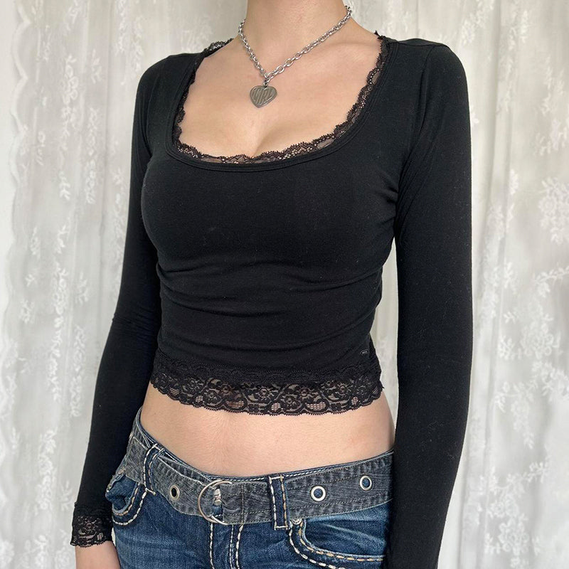 Top dentelle | Manches longues | Élégance féminine | Idéal pour sorties ou looks quotidiens