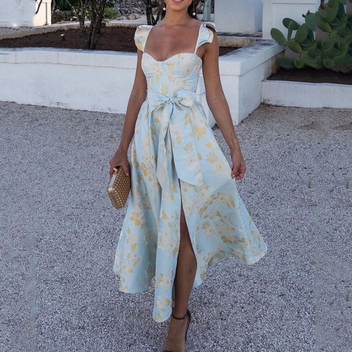 Robe de Cérémonie Femme | Manches Volants, Coupe Cache-Cœur Midi | Charme Inoubliable