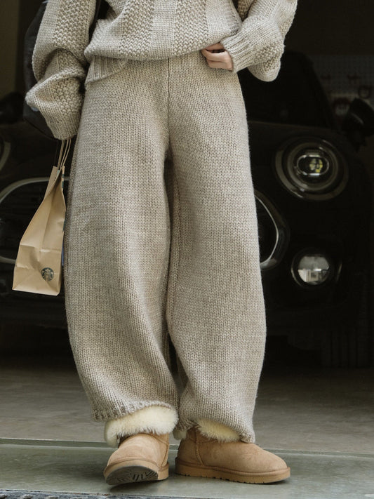 Pantalon Maille | Coupe Large & Confort | Bordure Fourrure | Idéal pour moments cocooning