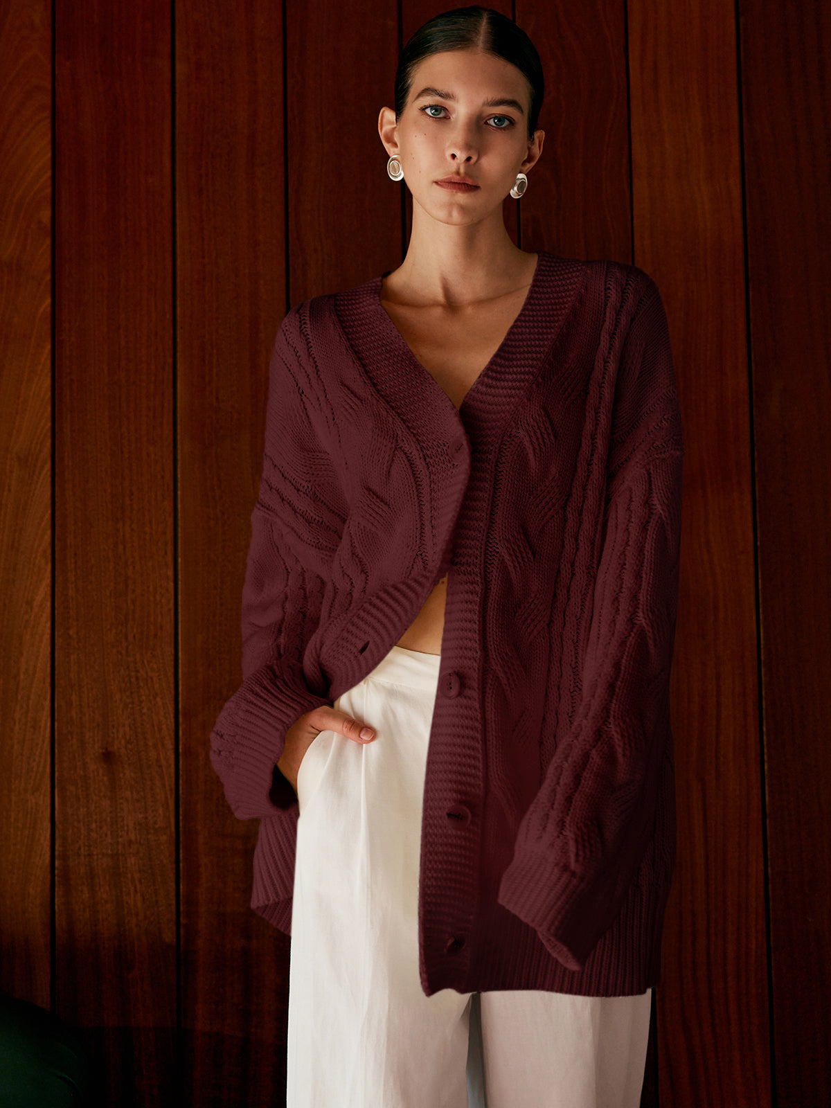 Cardigan Oversize en Maille Torsadée pour Femme | Confort Décontracté & Texture Élégante