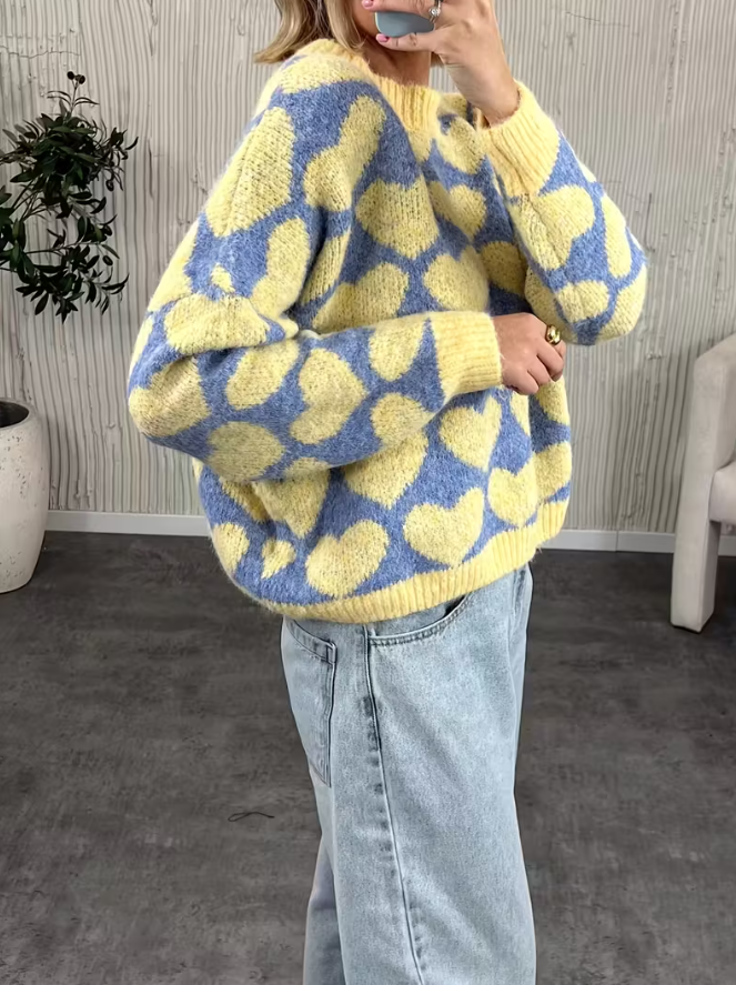 Pull Femme Motif Cœurs | Doux, Tendance & Coupe Ample