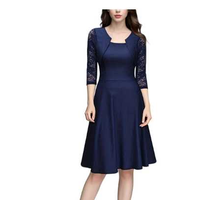 Robe Courte Femme | Manches Longues Dentelle, Col Découpe | Chic de Soirée