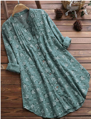 Blouse Tunique Femme Florale | Boutonnée, Manches Courtes (ou retroussables) | Charme Léger