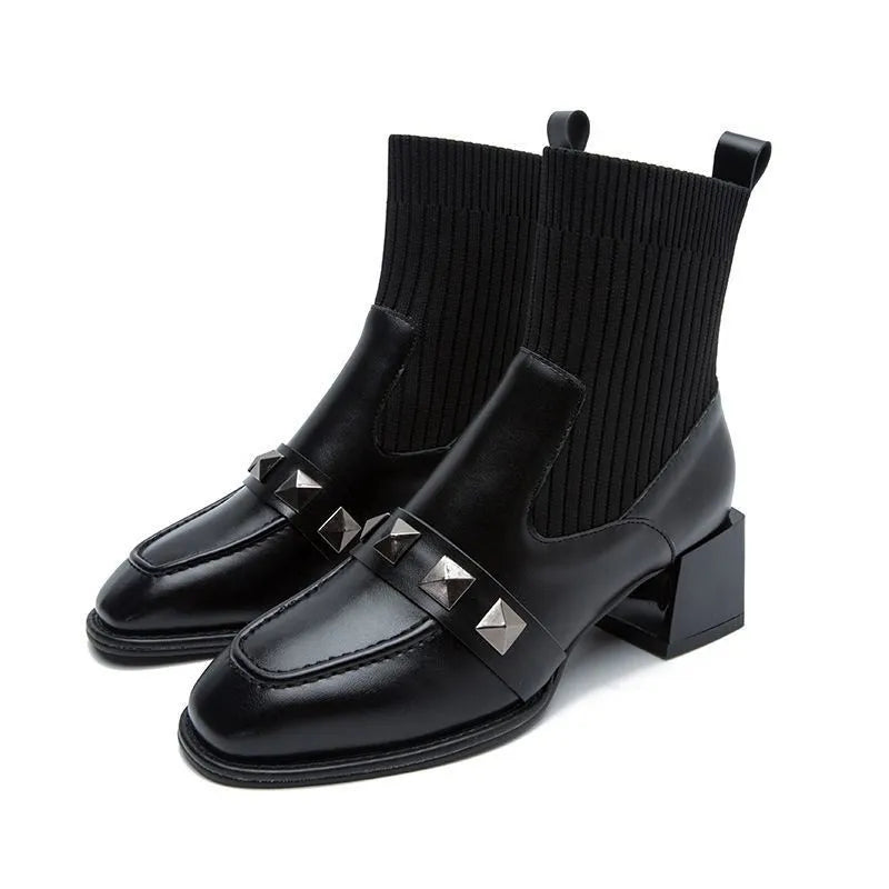 Bottines Modernes | Clous Décoratifs et Talon Bloc | Parfaites pour un look audacieux et structuré