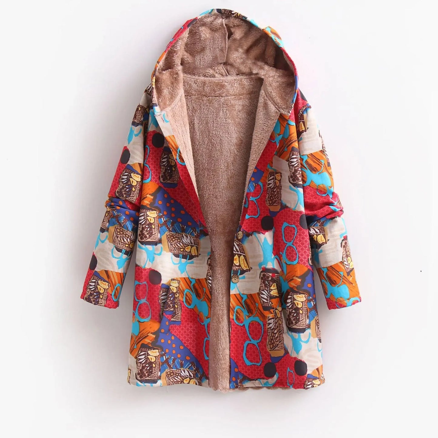 Manteau à Capuche Doublé Polaire à Imprimé Patchwork pour Femme | Chaleur Bohème & Style Hivernal