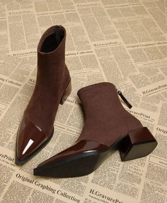 Bottines femme | Bout pointu verni | Talon bas | Idéal look automnal ou élégant au quotidien