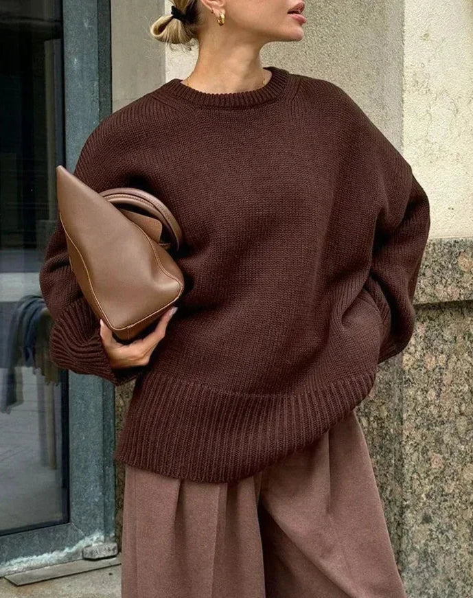 Pull Oversize Femme | Maille Épaisse et Col Rond | Idéal pour Looks Automnaux Élégants et Décontractés