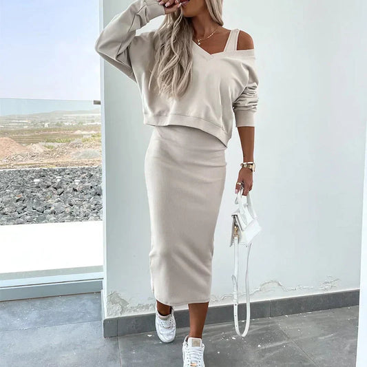 Ensemble Décontracté | Jupe Ajustée et Haut Loose | Style Minimal Chic | Parfait pour Sorties Urbaines ou Détente