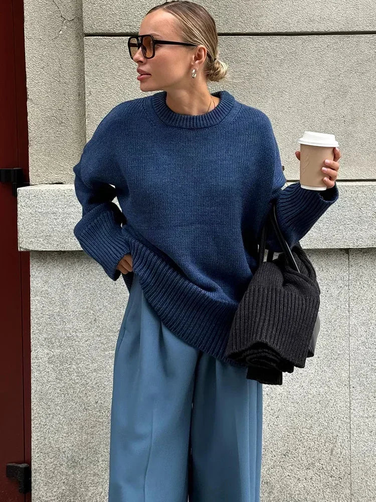 Pull Oversize Femme | Maille Épaisse et Col Rond | Idéal pour Looks Automnaux Élégants et Décontractés