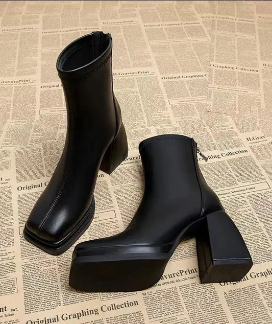 Bottines Mi-Mollet | Cuir Synthétique | Plateforme Confortable | Sorties Urbaines