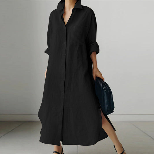 Robe Chemise Maxi Femme | Boutonnée, Fentes Latérales | Style Minimaliste Chic