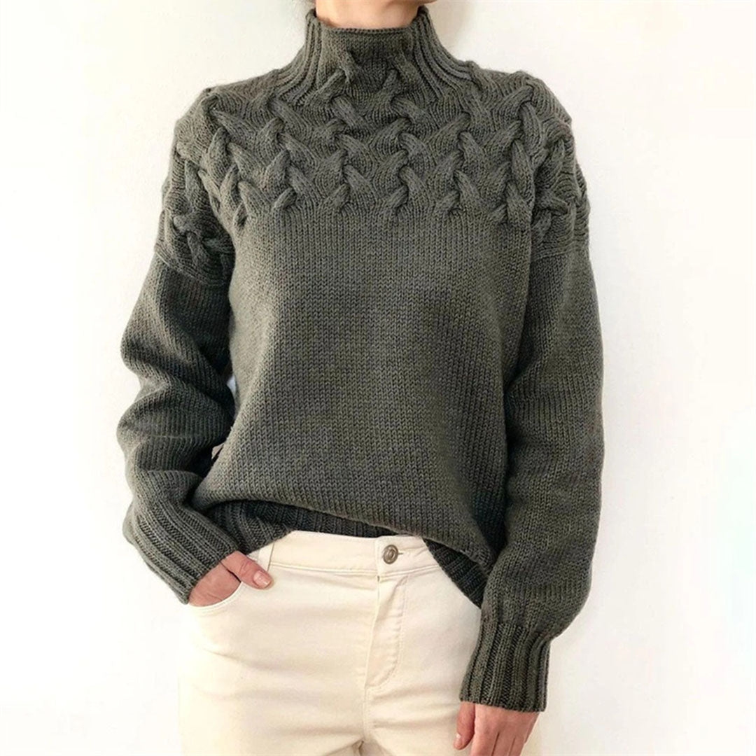 Pull à Col Montant en Maille Torsadée | Style Chic & Confort d’Hiver