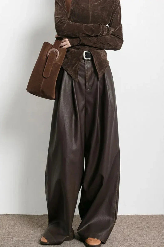Pantalon Simili-Cuir | Taille Haute & Plis Plats | Idéal pour un look urbain