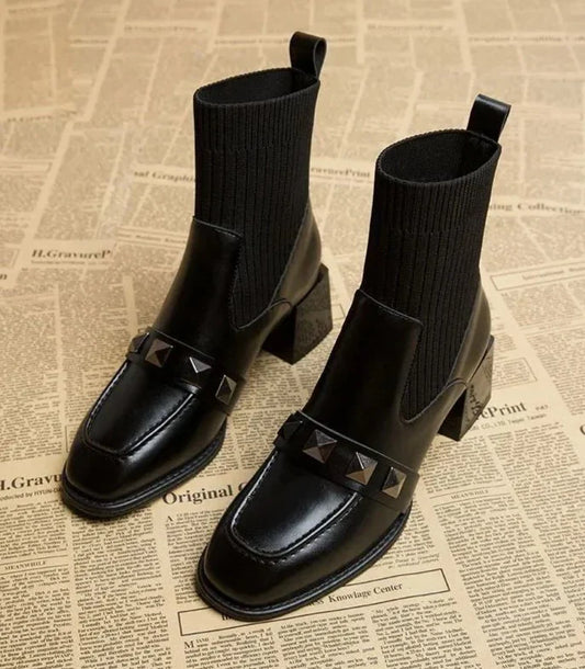 Bottines Modernes | Clous Décoratifs et Talon Bloc | Parfaites pour un look audacieux et structuré