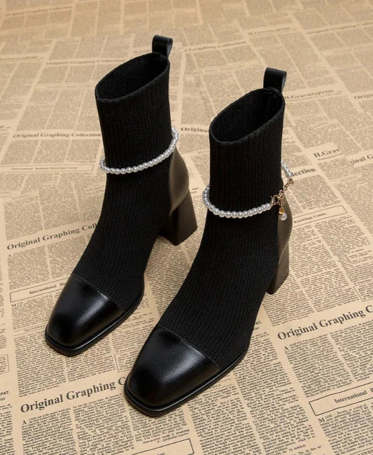Bottines Élégantes | Bracelet Perlé et Talon Bloc | Idéales pour un look chic et féminin