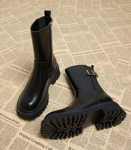 Bottines Mi-Mollet | Cuir Synthétique | Semelle Antidérapante