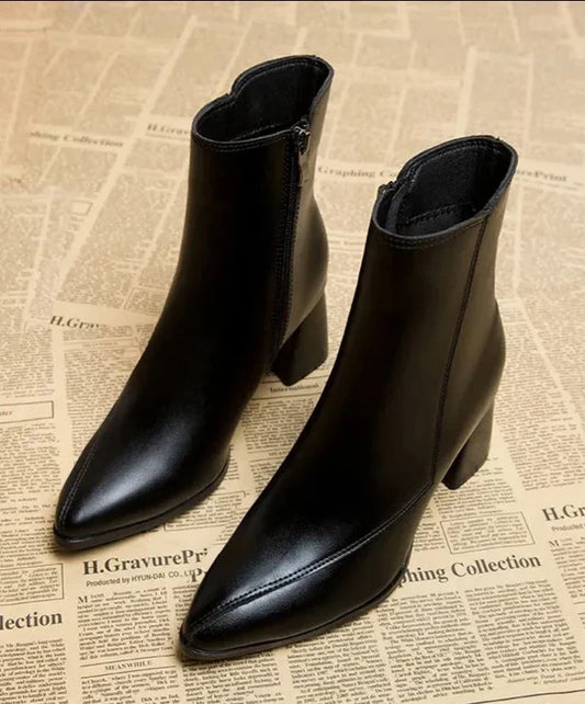 Bottines noires | Bout pointu élégant | Talon bloc confortable | Idéales pour le travail ou la ville