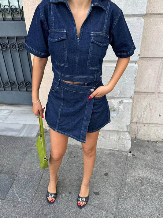 Ensemble Femme | Denim Moderne et Structuré | Parfait pour les sorties urbaines et les looks du quotidien